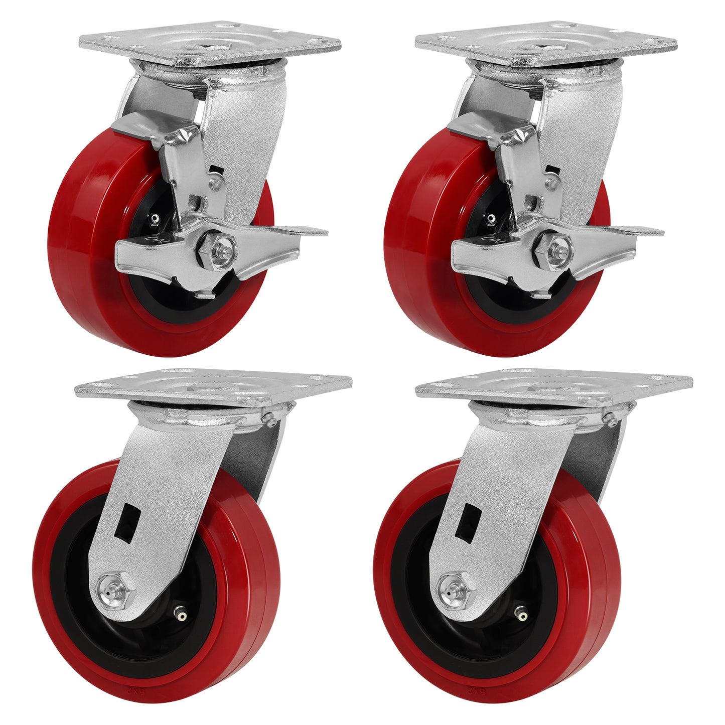 Polyurethane Tread on Polypropylene Core (RED) Heavy Duty Casters with 1200lbs Capacity, Widely Used in Platform Trucks, Furniture, Workbench, Tool Box   You