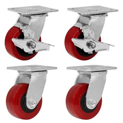 Polyurethane Tread on Polypropylene Core (RED) Heavy Duty Casters with 1200lbs Capacity, Widely Used in Platform Trucks, Furniture, Workbench, Tool Box   You