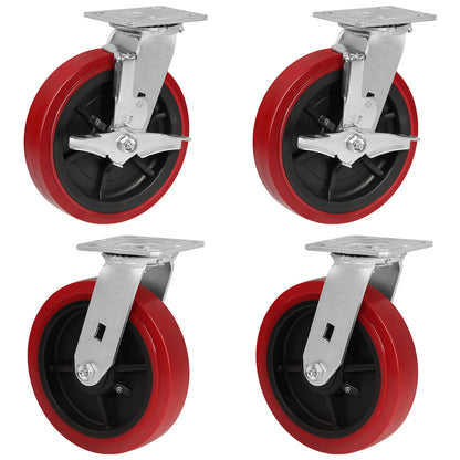 Polyurethane Tread on Polypropylene Core (RED) Heavy Duty Casters with 1200lbs Capacity, Widely Used in Platform Trucks, Furniture, Workbench, Tool Box   You