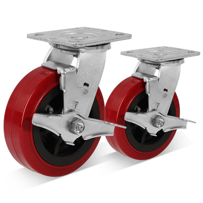 Polyurethane Tread on Polypropylene Core (RED) Heavy Duty Casters with 1200lbs Capacity, Widely Used in Platform Trucks, Furniture, Workbench, Tool Box   You
