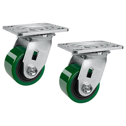 Polyurethane Wheel Swivel Casters,Rigid, Break, Industrial Load Capacity 4800lbs(Green)