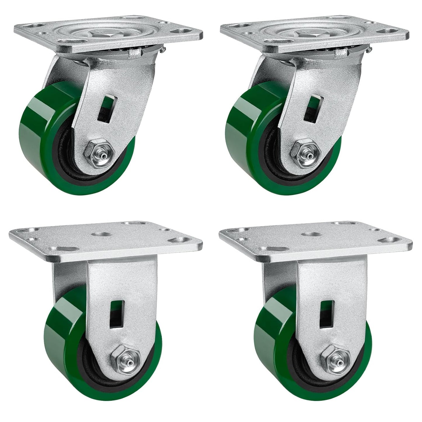 Polyurethane Wheel Swivel Casters,Rigid, Break, Industrial Load Capacity 4800lbs(Green)