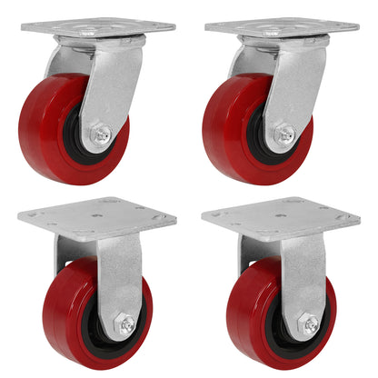 Polyurethane Tread on Polypropylene Core (RED) Heavy Duty Casters with 1200lbs Capacity, Widely Used in Platform Trucks, Furniture, Workbench, Tool Box   You