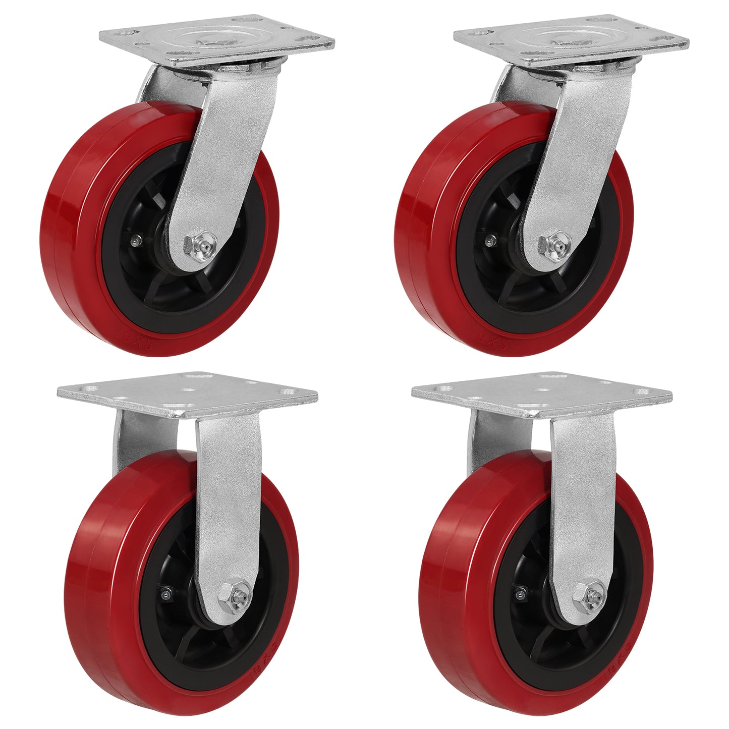 Polyurethane Tread on Polypropylene Core (RED) Heavy Duty Casters with 1200lbs Capacity, Widely Used in Platform Trucks, Furniture, Workbench, Tool Box   You