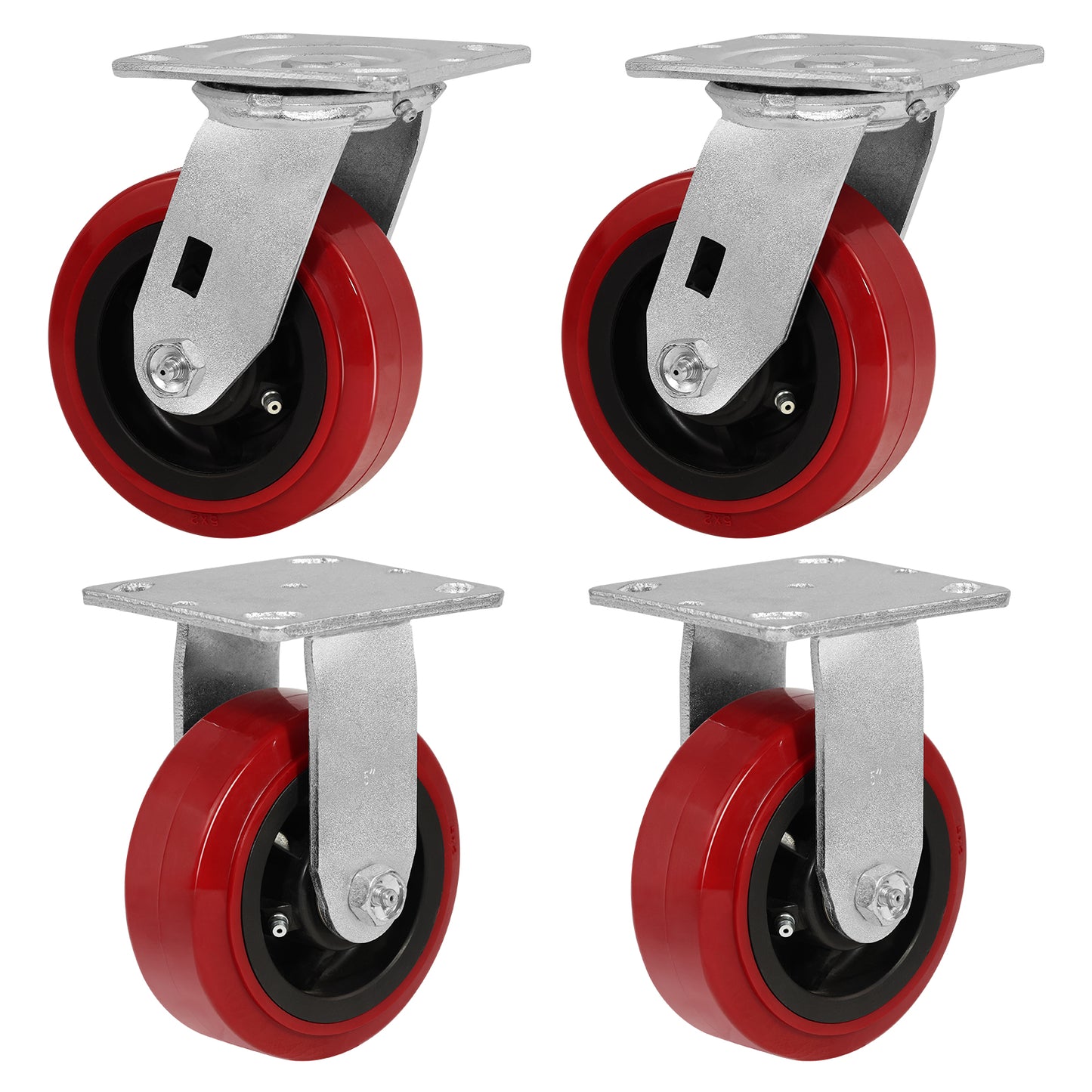 Polyurethane Tread on Polypropylene Core (RED) Heavy Duty Casters with 1200lbs Capacity, Widely Used in Platform Trucks, Furniture, Workbench, Tool Box   You
