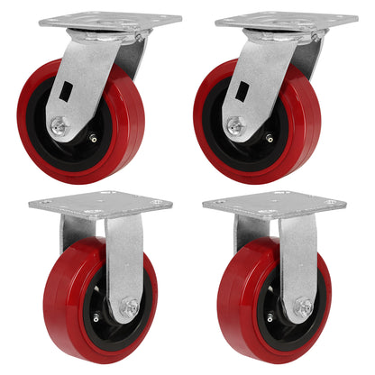 Polyurethane Tread on Polypropylene Core (RED) Heavy Duty Casters with 1200lbs Capacity, Widely Used in Platform Trucks, Furniture, Workbench, Tool Box   You