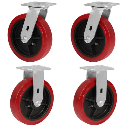Polyurethane Tread on Polypropylene Core (RED) Heavy Duty Casters with 1200lbs Capacity, Widely Used in Platform Trucks, Furniture, Workbench, Tool Box   You
