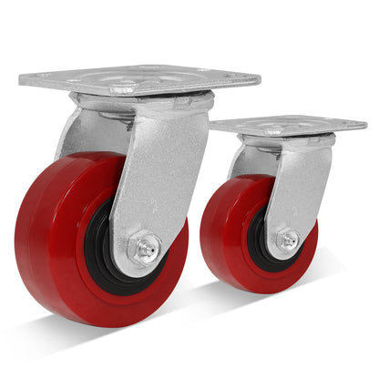 Polyurethane Tread on Polypropylene Core (RED) Heavy Duty Casters with 1200lbs Capacity, Widely Used in Platform Trucks, Furniture, Workbench, Tool Box   You