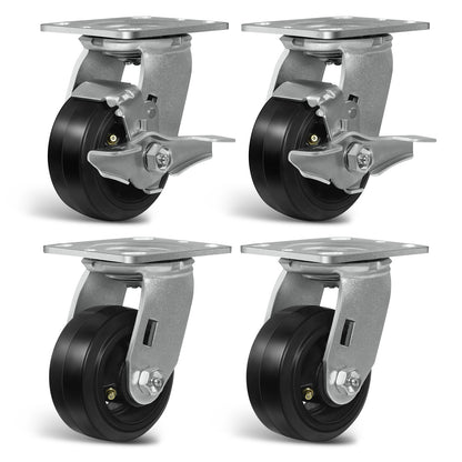 Heavy Duty Casters - Rubber Tread on Cast Iron Core, Caster Wheels for Heavy-Duty Mobility