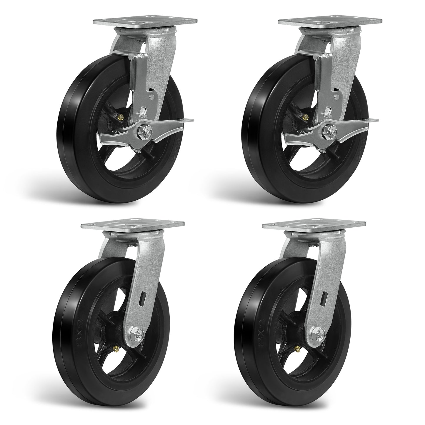 Heavy Duty Casters - Rubber Tread on Cast Iron Core, Caster Wheels for Heavy-Duty Mobility