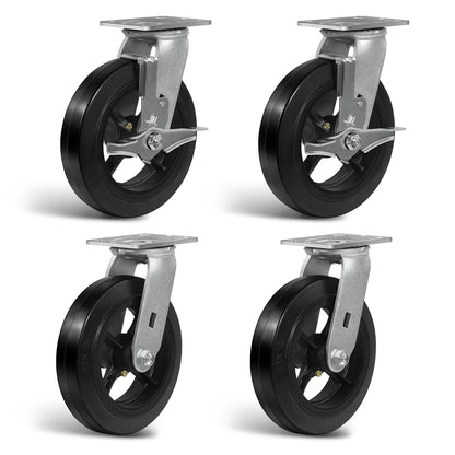 Heavy Duty Casters - Rubber Tread on Cast Iron Core, Caster Wheels for Heavy-Duty Mobility