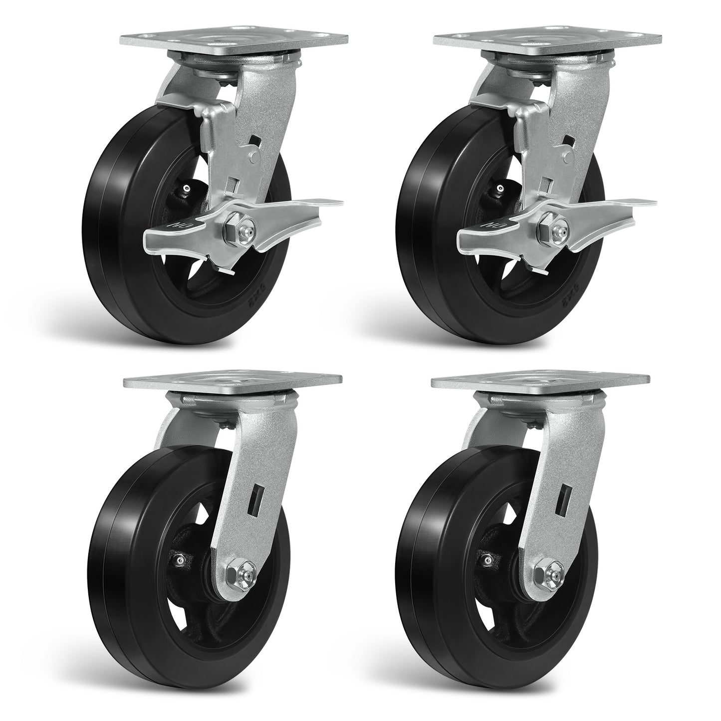Heavy Duty Casters - Rubber Tread on Cast Iron Core, Caster Wheels for Heavy-Duty Mobility