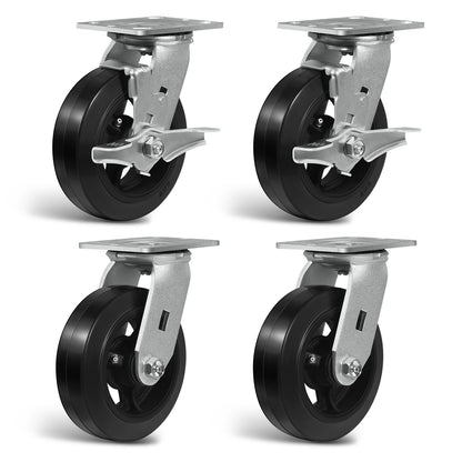 Heavy Duty Casters - Rubber Tread on Cast Iron Core, Caster Wheels for Heavy-Duty Mobility
