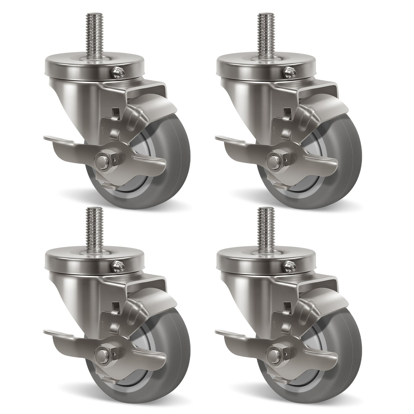 Stem Stainless Steel Caster Wheels, Anti-Corrosion Rubber Caster Wheels for Hospitals Food Labs
