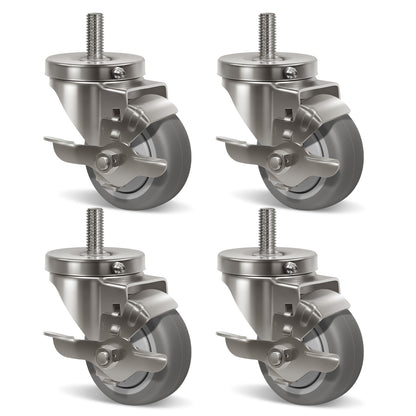 Stem Stainless Steel Caster Wheels, Anti-Corrosion Rubber Caster Wheels for Hospitals Food Labs