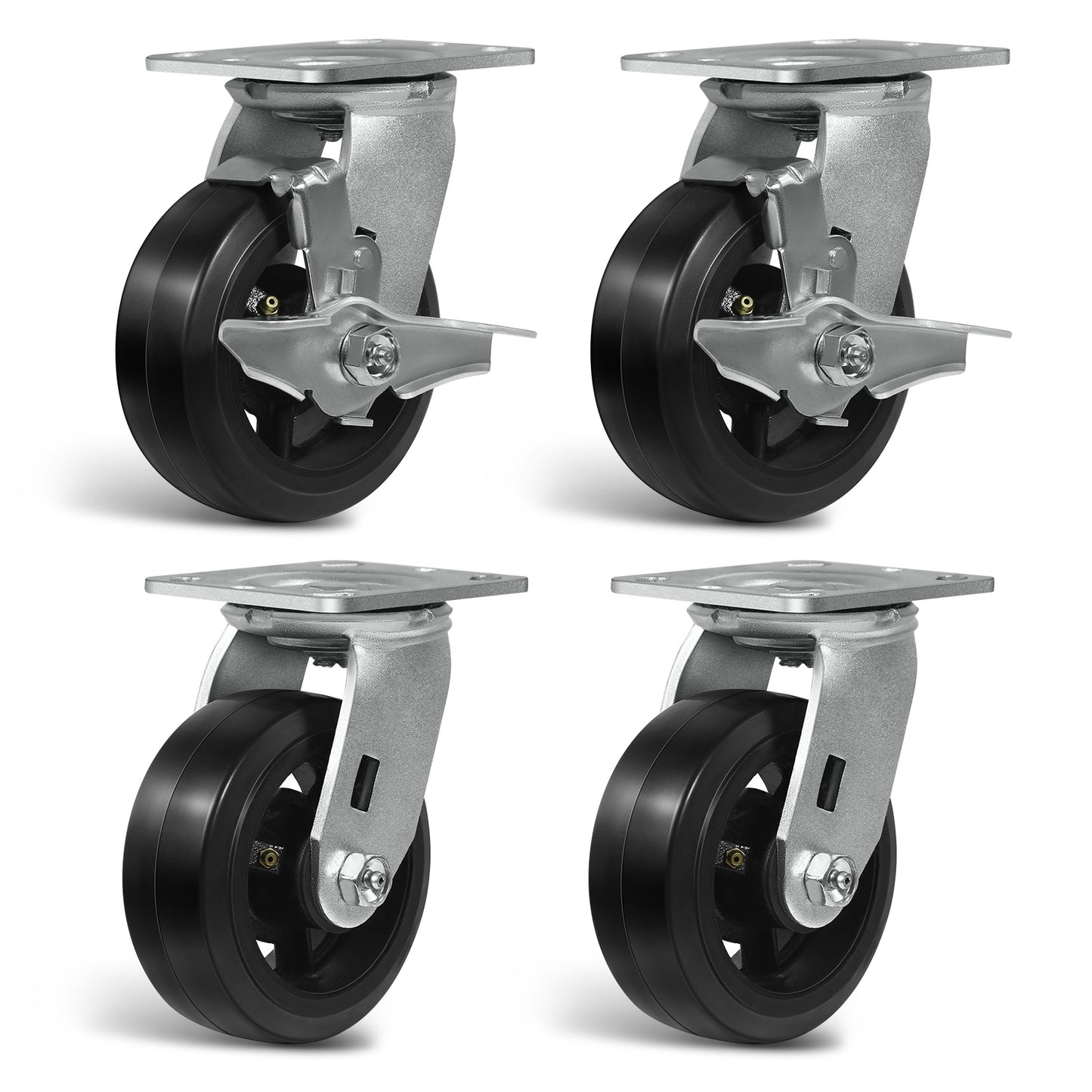 Heavy Duty Casters - Rubber Tread on Cast Iron Core, Caster Wheels for Heavy-Duty Mobility