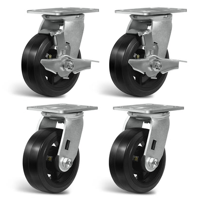 Heavy Duty Casters - Rubber Tread on Cast Iron Core, Caster Wheels for Heavy-Duty Mobility