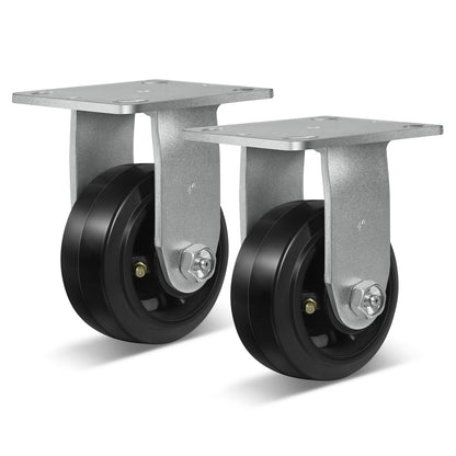 Heavy Duty Casters - Rubber Tread on Cast Iron Core, Caster Wheels for Heavy-Duty Mobility