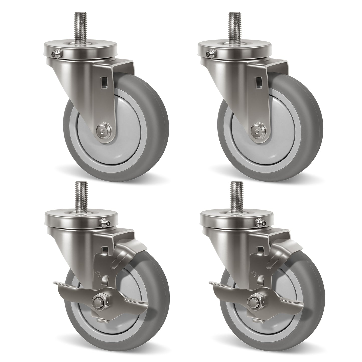 Stem Stainless Steel Caster Wheels, Anti-Corrosion Rubber Caster Wheels for Hospitals Food Labs