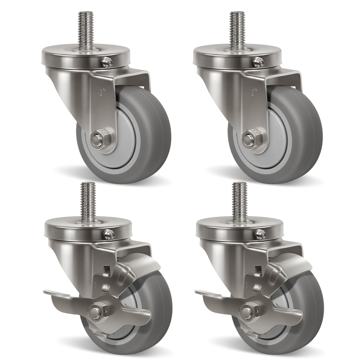 Stem Stainless Steel Caster Wheels, Anti-Corrosion Rubber Caster Wheels for Hospitals Food Labs