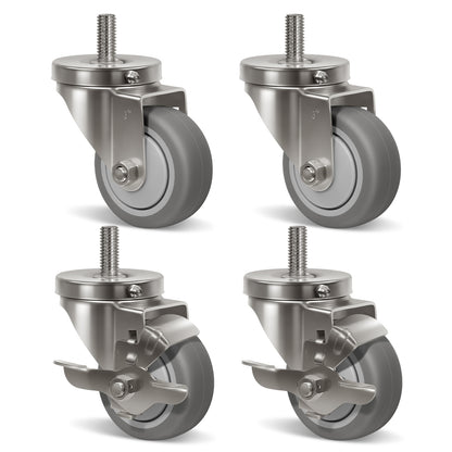 Stem Stainless Steel Caster Wheels, Anti-Corrosion Rubber Caster Wheels for Hospitals Food Labs