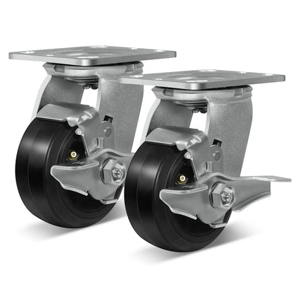 Heavy Duty Casters - Rubber Tread on Cast Iron Core, Caster Wheels for Heavy-Duty Mobility
