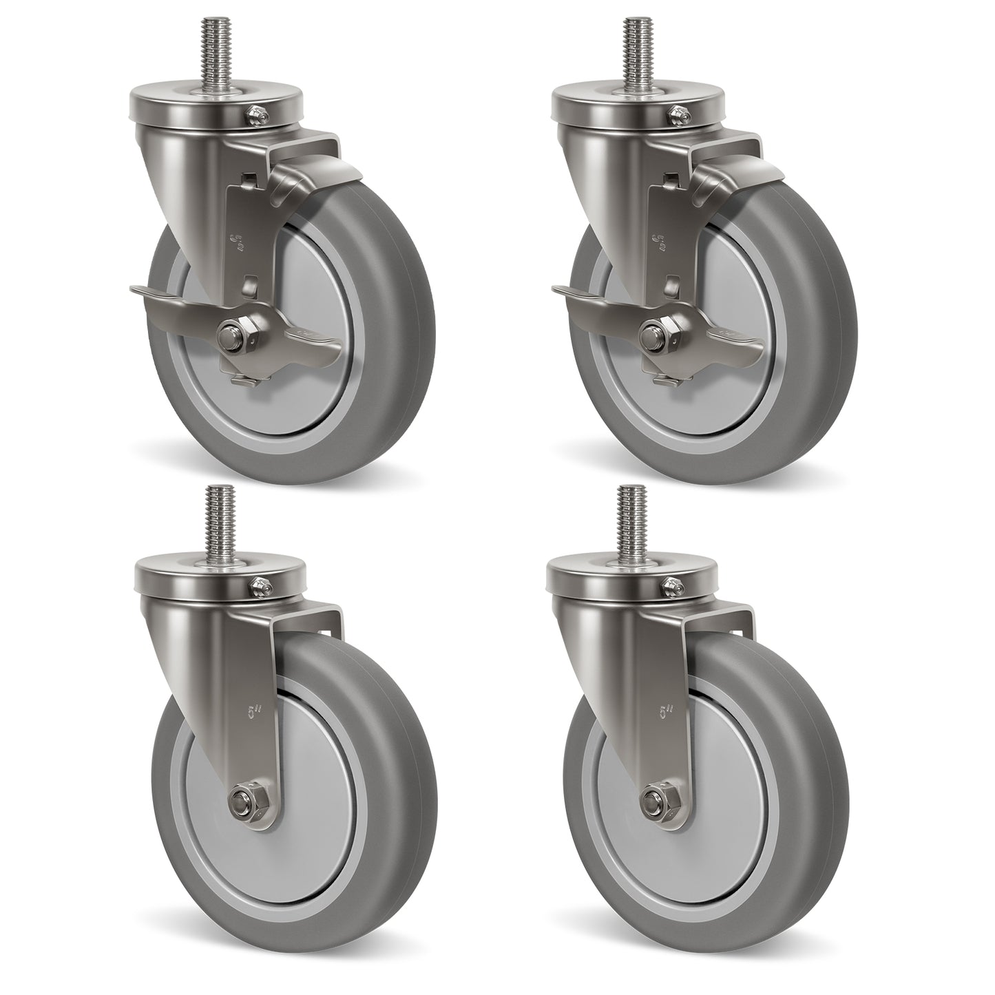 Stem Stainless Steel Caster Wheels, Anti-Corrosion Rubber Caster Wheels for Hospitals Food Labs