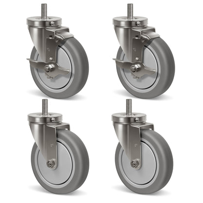 Stem Stainless Steel Caster Wheels, Anti-Corrosion Rubber Caster Wheels for Hospitals Food Labs