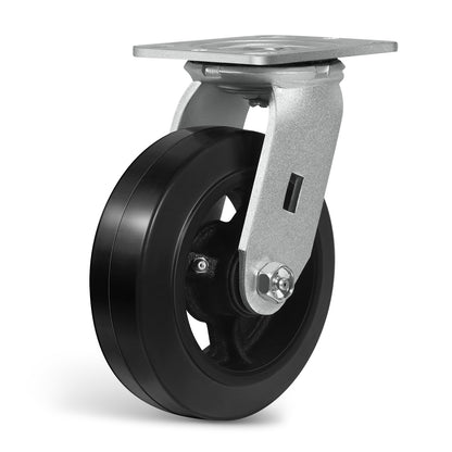 Heavy Duty Casters - Rubber Tread on Cast Iron Core, Caster Wheels for Heavy-Duty Mobility