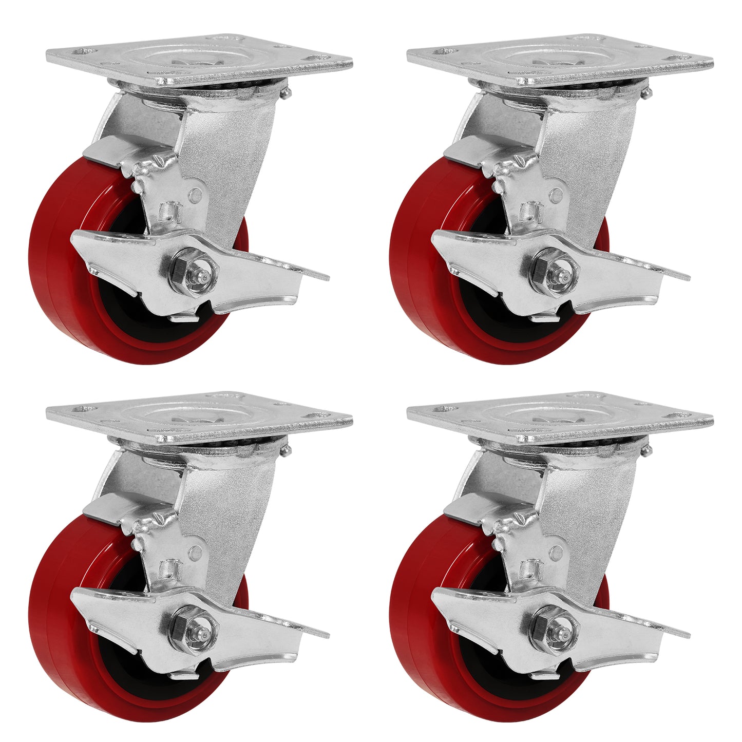 Polyurethane Tread on Polypropylene Core (RED) Heavy Duty Casters with 1200lbs Capacity, Widely Used in Platform Trucks, Furniture, Workbench, Tool Box   You