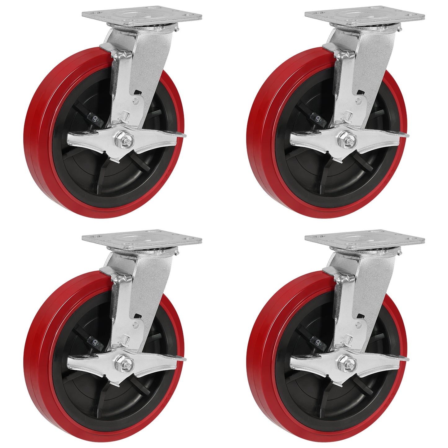 Polyurethane Tread on Polypropylene Core (RED) Heavy Duty Casters with 1200lbs Capacity, Widely Used in Platform Trucks, Furniture, Workbench, Tool Box   You