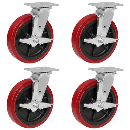 Polyurethane Tread on Polypropylene Core (RED) Heavy Duty Casters with 1200lbs Capacity, Widely Used in Platform Trucks, Furniture, Workbench, Tool Box   You