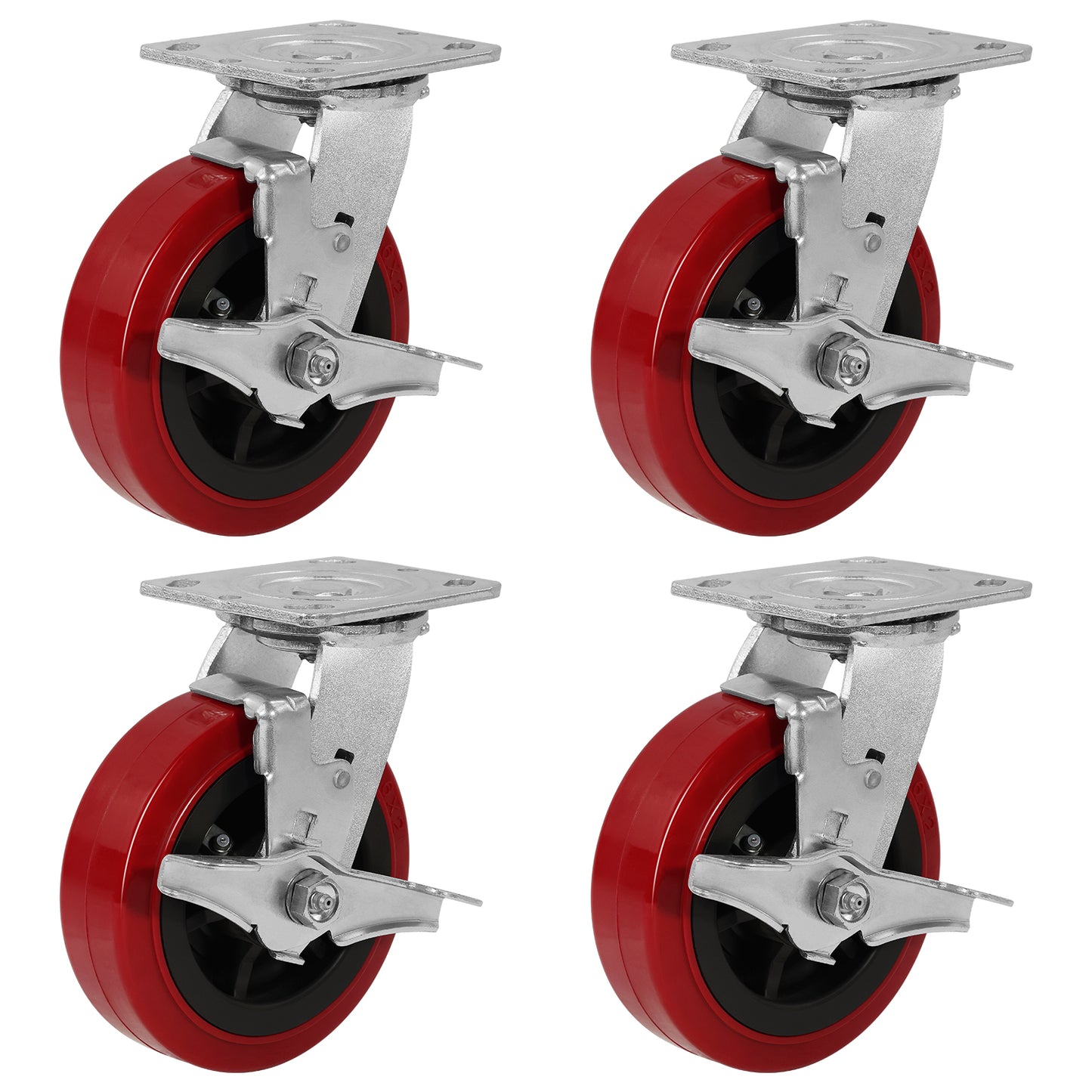 Polyurethane Tread on Polypropylene Core (RED) Heavy Duty Casters with 1200lbs Capacity, Widely Used in Platform Trucks, Furniture, Workbench, Tool Box   You