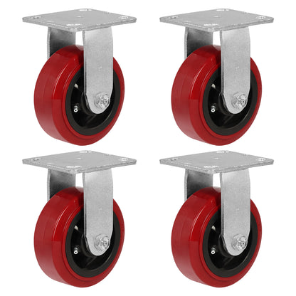 Polyurethane Tread on Polypropylene Core (RED) Heavy Duty Casters with 1200lbs Capacity, Widely Used in Platform Trucks, Furniture, Workbench, Tool Box   You
