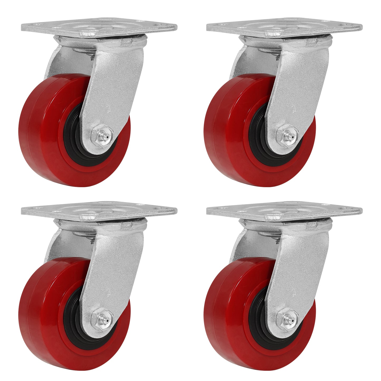 Polyurethane Tread on Polypropylene Core (RED) Heavy Duty Casters with 1200lbs Capacity, Widely Used in Platform Trucks, Furniture, Workbench, Tool Box   You