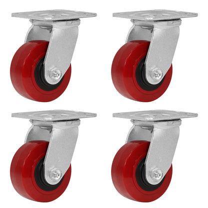 Polyurethane Tread on Polypropylene Core (RED) Heavy Duty Casters with 1200lbs Capacity, Widely Used in Platform Trucks, Furniture, Workbench, Tool Box   You