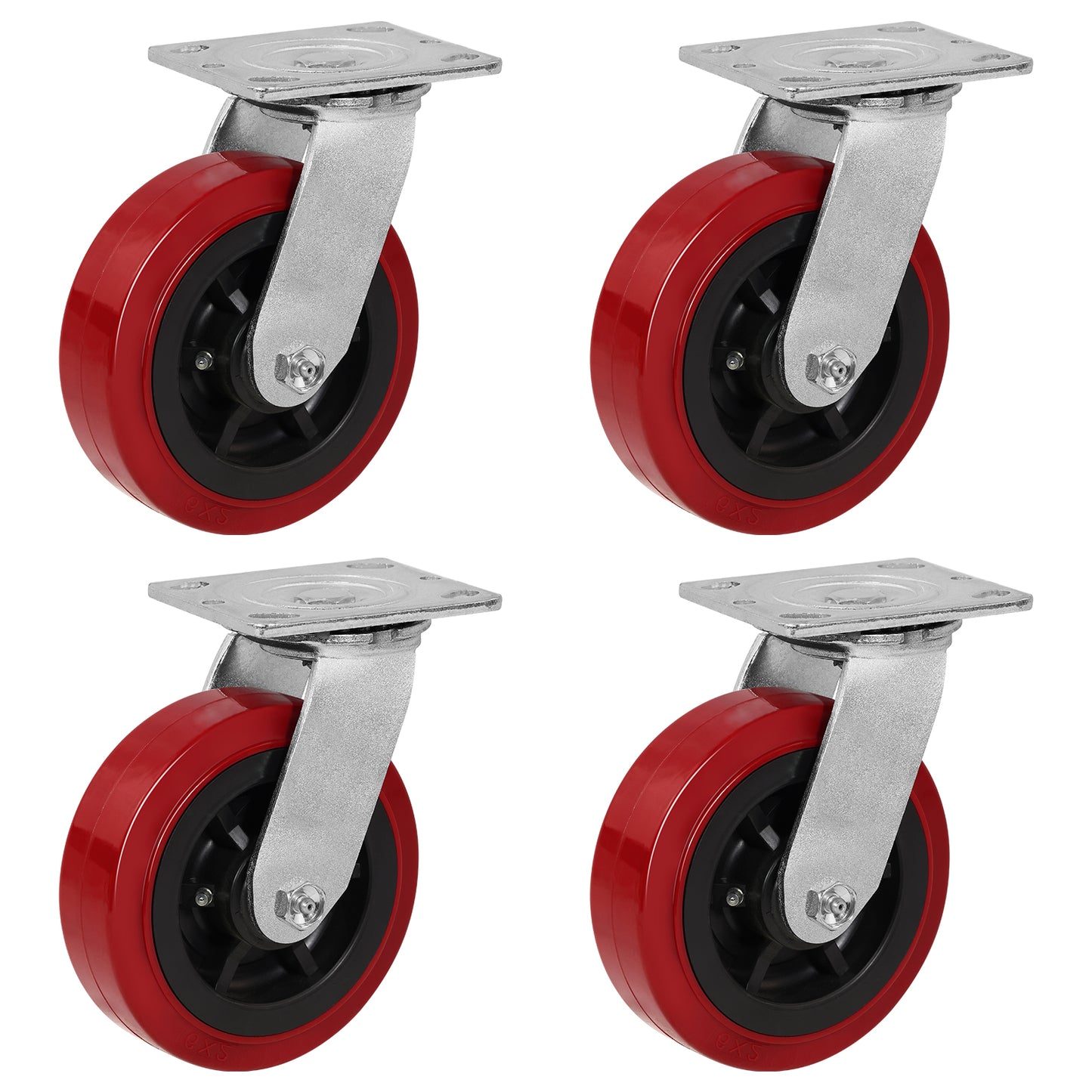 Polyurethane Tread on Polypropylene Core (RED) Heavy Duty Casters with 1200lbs Capacity, Widely Used in Platform Trucks, Furniture, Workbench, Tool Box   You