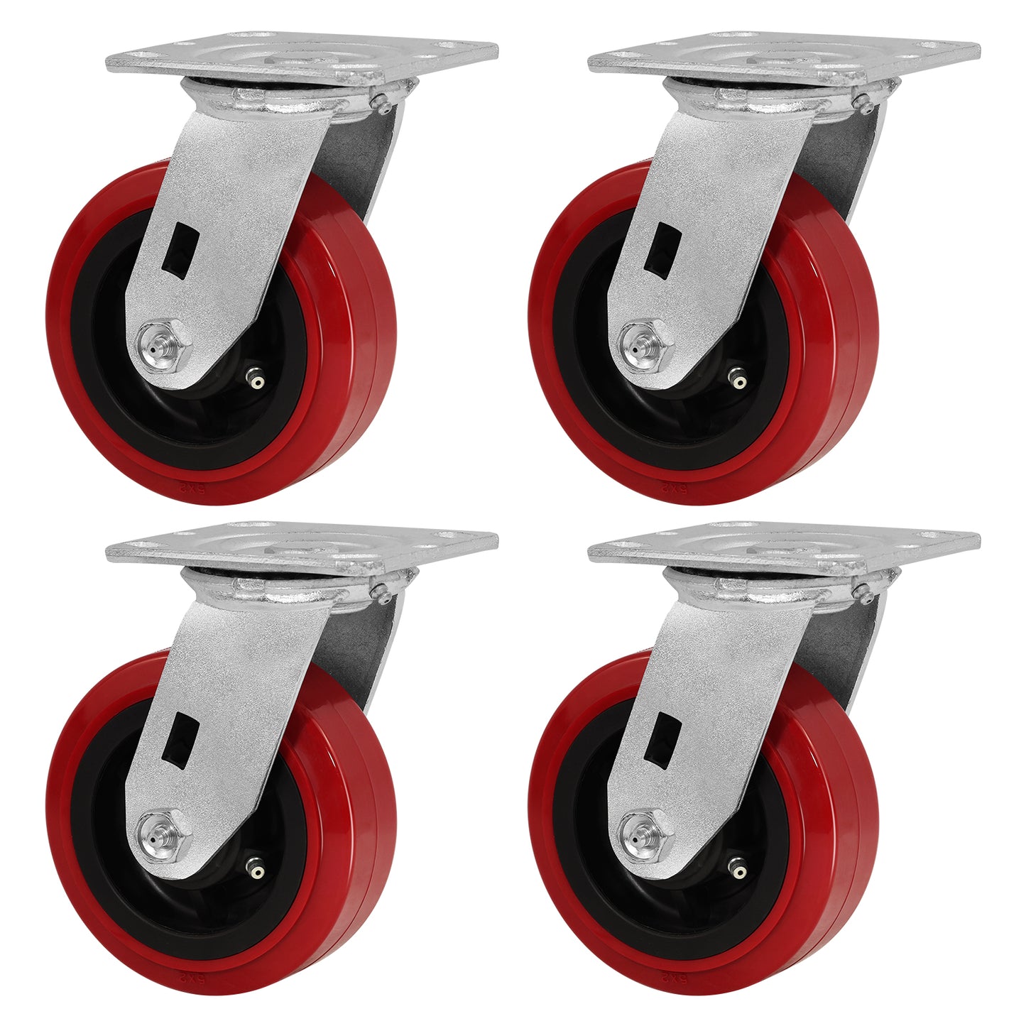 Polyurethane Tread on Polypropylene Core (RED) Heavy Duty Casters with 1200lbs Capacity, Widely Used in Platform Trucks, Furniture, Workbench, Tool Box   You