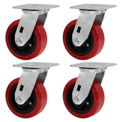 Polyurethane Tread on Polypropylene Core (RED) Heavy Duty Casters with 1200lbs Capacity, Widely Used in Platform Trucks, Furniture, Workbench, Tool Box   You