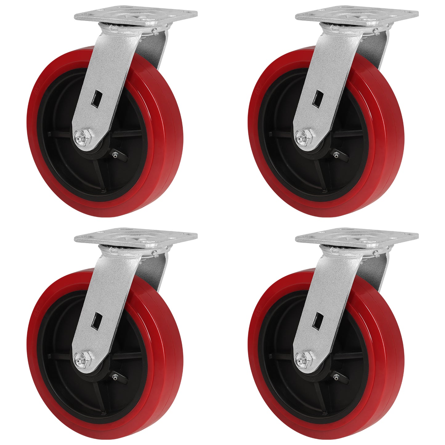 Polyurethane Tread on Polypropylene Core (RED) Heavy Duty Casters with 1200lbs Capacity, Widely Used in Platform Trucks, Furniture, Workbench, Tool Box   You