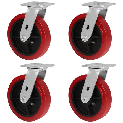 Polyurethane Tread on Polypropylene Core (RED) Heavy Duty Casters with 1200lbs Capacity, Widely Used in Platform Trucks, Furniture, Workbench, Tool Box   You