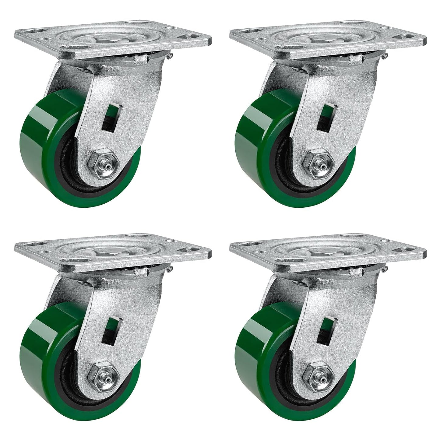 Polyurethane Wheel Swivel Casters,Rigid, Break, Industrial Load Capacity 4800lbs(Green)