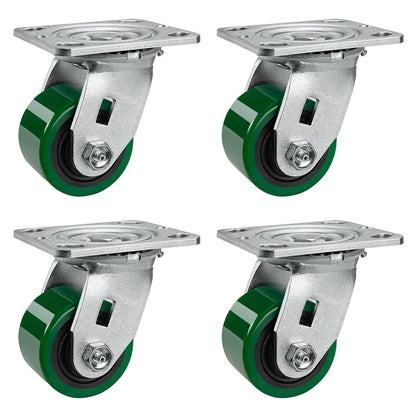 Polyurethane Wheel Swivel Casters,Rigid, Break, Industrial Load Capacity 4800lbs(Green)