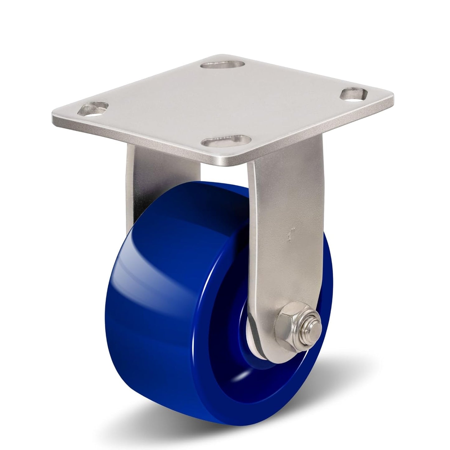 Industrial Stainless Steel Caster, Corrosion Resistant, Heavy-Duty Solid Polyurethane Wheels for Food Processing, Pharmaceutical Labs (Blue)