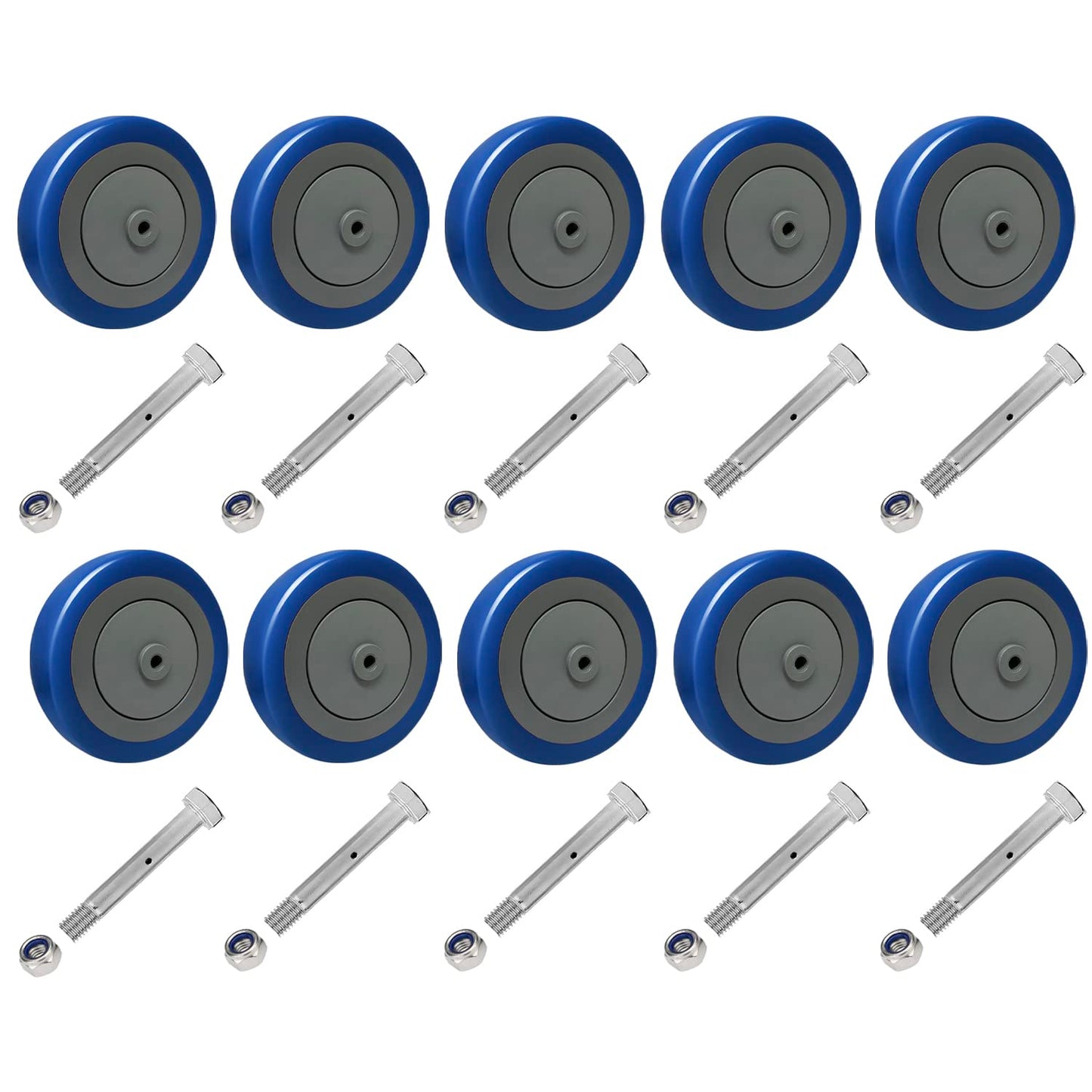 5" Polyurethane Shopping Cart Wheels Replacement Casters Wheels for Cart, 5/16" and 3/8"Axle 1200lbs Total Capacity