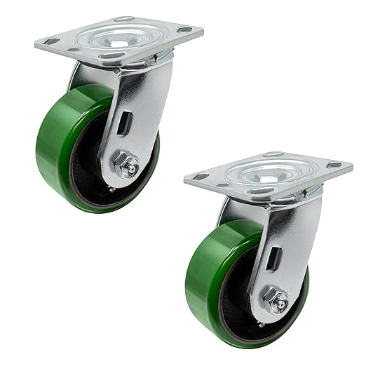 Polyurethane Wheel Swivel Casters,Rigid, Break, Industrial Load Capacity 4800lbs(Green)