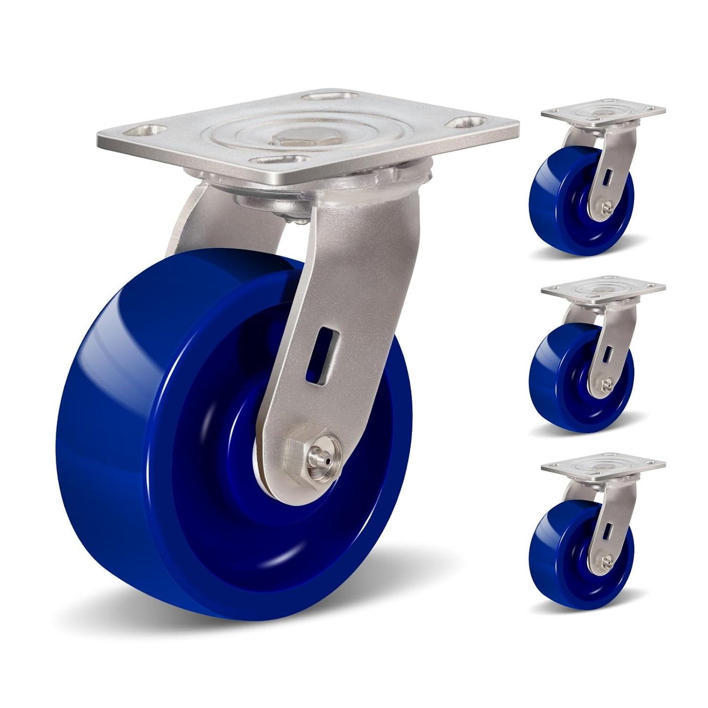 Industrial Stainless Steel Caster, Corrosion Resistant, Heavy-Duty Solid Polyurethane Wheels for Food Processing, Pharmaceutical Labs (Blue)