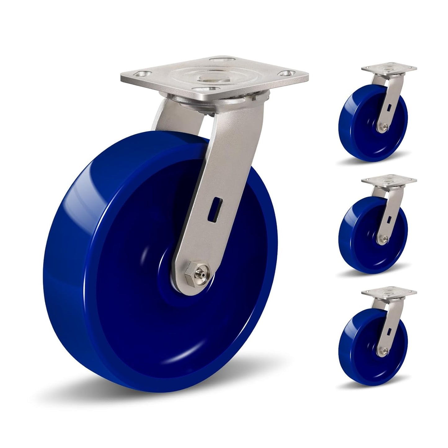 Industrial Stainless Steel Caster, Corrosion Resistant, Heavy-Duty Solid Polyurethane Wheels for Food Processing, Pharmaceutical Labs (Blue)