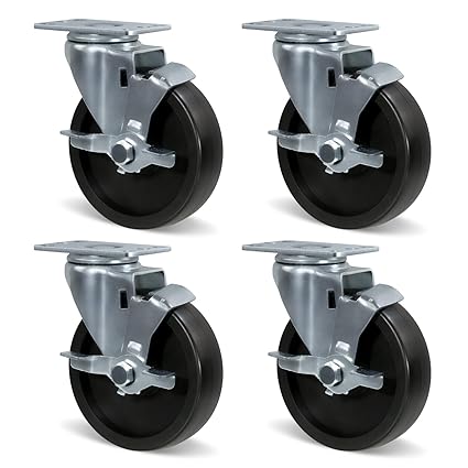 Polyolefin Heavy Duty Caster Wheels with Brake,Rigid,Swivel, Set of 4 Loading Capacity 1000LB Total for Cart Furniture