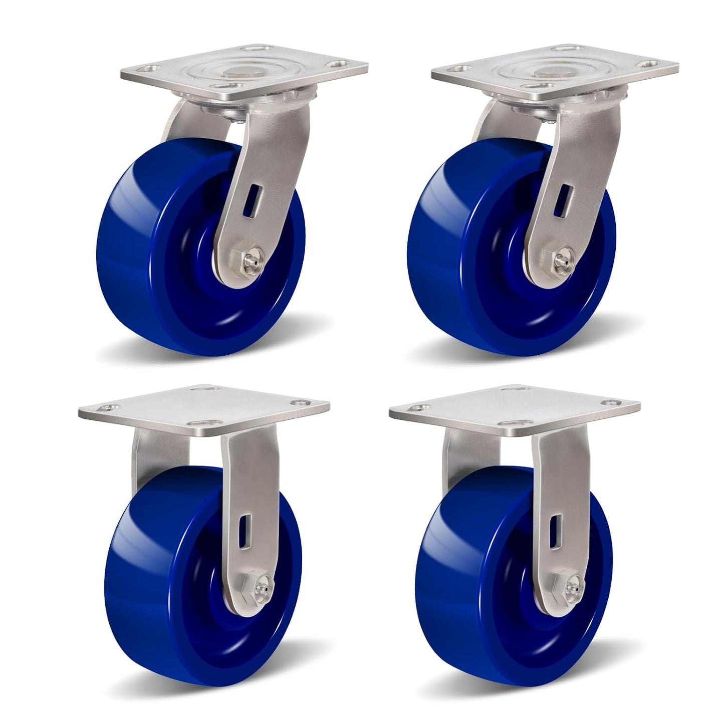 Industrial Stainless Steel Caster, Corrosion Resistant, Heavy-Duty Solid Polyurethane Wheels for Food Processing, Pharmaceutical Labs (Blue)